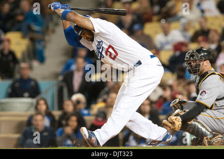 Apr. 29, 2010 - Los Angeles, California, U.S - 29 April 2010:  Los Angeles Dodgers center fielder Matt Kemp (27) has to contort his body to avoid being hit by a pitch from Pittsburgh's Jack Taschner (43). The Pittsburgh Pirates defeated the Los Angeles Dodgers, 2-0, at Dodger Stadium in Los Angeles, California.  .Mandatory Credit: Andrew Fielding / Southcreek Global (Credit Image:  Stock Photo