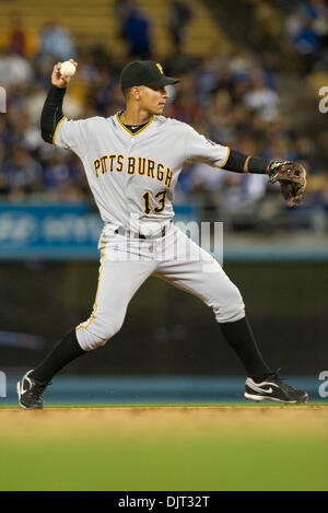 Apr. 29, 2010 - Los Angeles, California, U.S - 29 April 2010:  Pittsburgh Pirates shortstop Ronny Cedeno (13) throws to first to get Dodgers center fielder Matt Kemp (27) out.  The Pittsburgh Pirates defeated the Los Angeles Dodgers, 2-0, at Dodger Stadium in Los Angeles, California.  .Mandatory Credit: Andrew Fielding / Southcreek Global (Credit Image: © Andrew Fielding/Southcreek Stock Photo