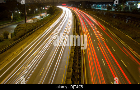 Light trail on a busy motorway Stock Photo