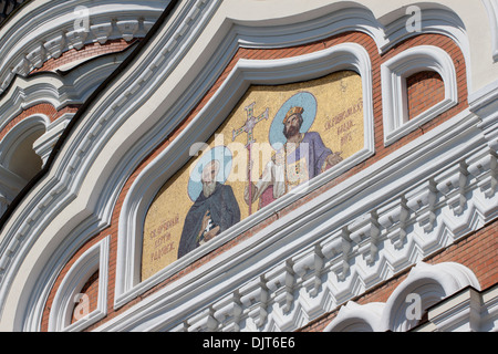 Golden mosaic icon on the St. Alexander Nevsky Cathedral in Tallinn, Estonia Stock Photo