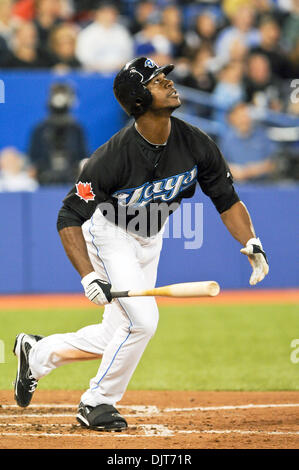 Apr. 18, 2010 - Toronto, Ontario, Canada - 18 April 2010: Toronto Blue Jays left fielder Fred Lewis (15) is seen looking up at the ball after popping up during his at-bat. The Angels defeated the Blue Jays 3-1 at the Rogers Centre in Toronto, Ontario. (Credit Image: © Adrian Gauthier/Southcreek Global/ZUMApress.com) Stock Photo