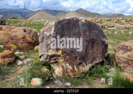 Cholpon Ata petroglyphs, Issyk Kul oblast, Kyrgyzstan Stock Photo