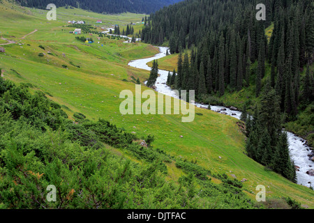 Altyn Arashan river and valley, Issyk Kul oblast, Kyrgyzstan Stock Photo