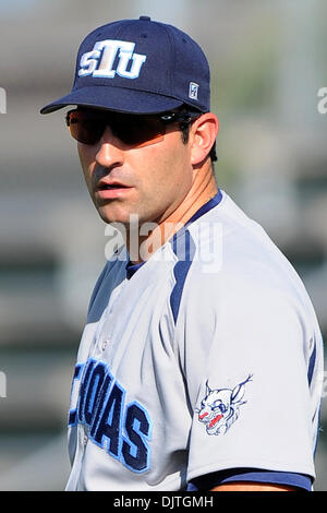 St. Thomas University Bobcats Head Coach Jorge Perez (28)..The 14th ranked Miami Hurricanes defeated the St. Thomas University Bobcats 9-6 at Alex Rodriguez Park in Coral Gables, Florida. (Credit Image: © Ron Hurst/Southcreek Global/ZUMApress.com) Stock Photo