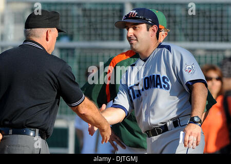 St. Thomas University Bobcats Head Coach Jorge Perez (28)..The 14th ranked Miami Hurricanes defeated the St. Thomas University Bobcats 9-6 at Alex Rodriguez Park in Coral Gables, Florida. (Credit Image: © Ron Hurst/Southcreek Global/ZUMApress.com) Stock Photo