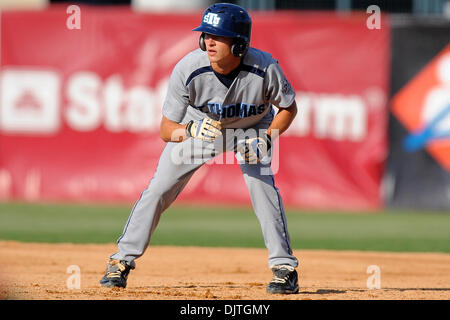 St. Thomas University Bobcats INF Lance Larimer (7) takes a lead off first base. The 14th ranked Miami Hurricanes defeated the St. Thomas University Bobcats 9-6 at Alex Rodriguez Park in Coral Gables, Florida. (Credit Image: © Ron Hurst/Southcreek Global/ZUMApress.com) Stock Photo