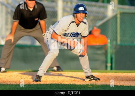 St. Thomas University Bobcats INF Robert Rodriguez (8) takes lead off first base. The 14th ranked Miami Hurricanes defeated the St. Thomas University Bobcats 9-6 at Alex Rodriguez Park in Coral Gables, Florida. (Credit Image: © Ron Hurst/Southcreek Global/ZUMApress.com) Stock Photo