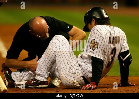 Houston Astros Infielder Kazuo Matsui (3) fouls one off of his knee. The Florida Marlins beat the Houston Astros 5 - 1 to avoid the sweep at Minute Maid Park in Houston Texas. (Credit Image: © Luis Leyva/Southcreek Global/ZUMApress.com) Stock Photo