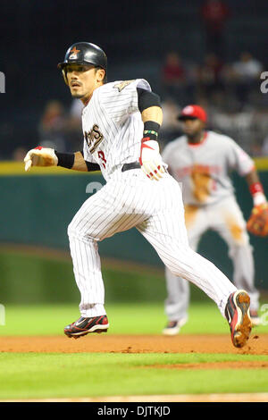 Houston Astros Infielder Kazuo Matsui (3) steals second base. The Cincinnati Reds beat the Houston Astros 4 - 2 at Minute Maid Park in Houston Texas to complete the 3 game sweep. (Credit Image: © Luis Leyva/Southcreek Global/ZUMApress.com) Stock Photo