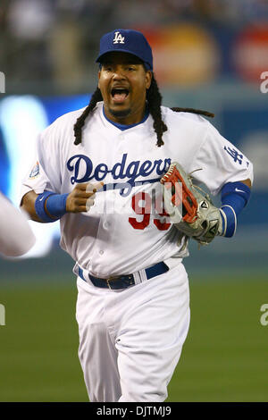 1 Jun  2010: Los Angeles Dodgers left fielder Manny Ramirez reacts after making a big catch in the fourth inning.  During a game between Western Division Rivals, Arizona Diamondbacks and Los Angeles Dodgers, at Dodger Stadium. (Credit Image: © Tony Leon/Southcreek Global/ZUMApress.com) Stock Photo