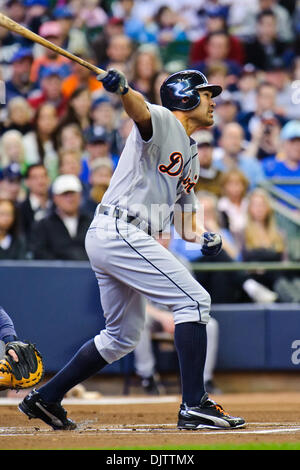 Detroit Tigers left fielder Johnny Damon (18) during the exhibition game between the Detroit Tigers and Milwaukee Brewers at Miller Park in Milwaukee.  The Brewers came from behind in the 9th inning to win 13-12. (Credit Image: © John Rowland/Southcreek Global/ZUMApress.com) Stock Photo