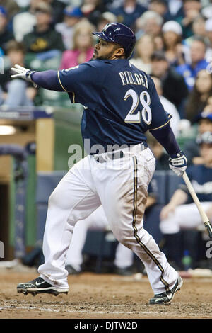 Milwaukee Brewers first baseman Prince Fielder (28) at bat during the game  between the Colorado Rockies and Milwaukee Brewers at Miller Park in  Milwaukee. The Brewers defeated the Rockies 7-5. (Credit Image: ©