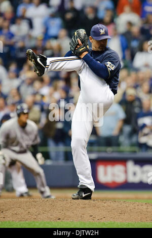 Milwaukee Brewers relief pitcher Trevor Hoffman (51) pitches during the 9th  inning of the game between the Milwaukee Brewers and Chicago Cubs at Miller  Park in Milwaukee, Wisconsin. The Cubs defeated the