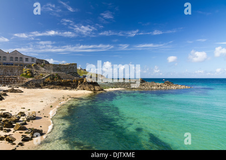 Beach in St. Ives with blue sky, Cornwall, England Stock Photo