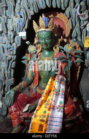 Statue of Green Tara, Main temple, Palcho Monastery, Tibet, China Stock Photo