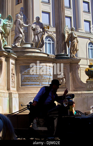 Horse Drawn Carriage in front of Wedding Fountain, Hoher Markt, Vienna, Austria, Central Europe Stock Photo