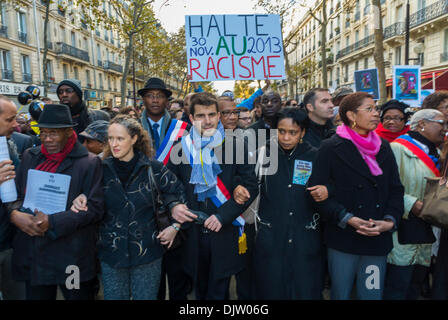 Paris, France. Public Demonstration, Walk Against Racism, and the Extreme Right, French protest poster, large multicultural diverse crowd of people, integrated, multiracial citizens Stock Photo