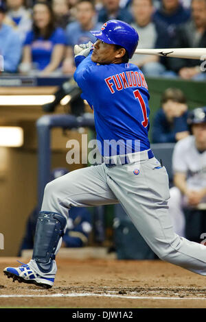 Chicago Cubs center fielder Kosuke Fukudome (1) hits a 2 run homer during the 2nd inning of the game between the Milwaukee Brewers and Chicago Cubs at Miller Park in Milwaukee, Wisconsin.  The Cubs defeated the Brewers 12-2 to sweep the 3 game series. (Credit Image: © John Rowland/Southcreek Global/ZUMApress.com) Stock Photo