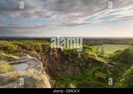 View across Lancashire countryside from the top of Denham quarry near Chorley Lancashire