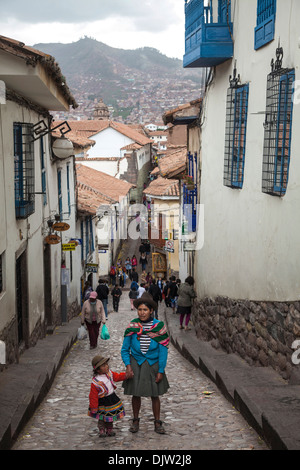 Street scene in San Blas neighborhood, Cuzco, Peru. Stock Photo