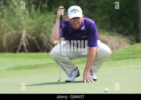 Former two time US Open Champion, Lee Janzen, lines up a putt during the first round of the Zurich Classic of New Orleans.  The tournament is being held at the TPC of Louisiana in Avondale, LA. (Credit Image: © Stacy Revere/Southcreek Global/ZUMApress.com) Stock Photo