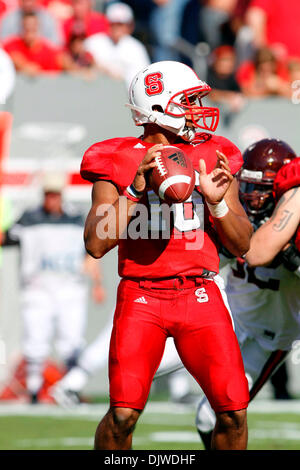 Nov. 13, 2010 - Raleigh, Carter-Finley Stadium, United States of America - NC  State quarterback Russell Wilson (#16) talks with linebacker Nate Irving  (#56) late in the game. NC State wins big