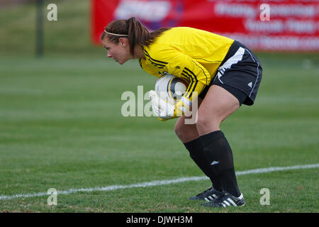 Oct. 3, 2010 - South Bend, Indiana, United States of America - Notre Dame goalkeeper Nikki Weiss (#1) makes save during NCAA women's soccer match between St. John's and Notre Dame.  The Notre Dame Fighting Irish defeated the St. John's Red Storm 4-1 in game at Alumni Stadium in South Bend, Indiana. (Credit Image: © John Mersits/Southcreek Global/ZUMApress.com) Stock Photo