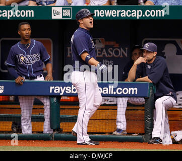 Oct. 7, 2010 - St. Petersburg, FL, USA - JAMES BORCHUCK  |   Times.SP 329173 BORC rays 20 (10/07/10) (St. Petersburg, FL) Kelly Shoppach yells at the home plate umpire as he heads to the dugout after a strike looking call to end his at bat in the seventh during the Tampa Bay Rays game against the Texas Rangers at Tropicana Field Thursday, Oct. 07, 2010.     [JAMES BORCHUCK, Times]  Stock Photo