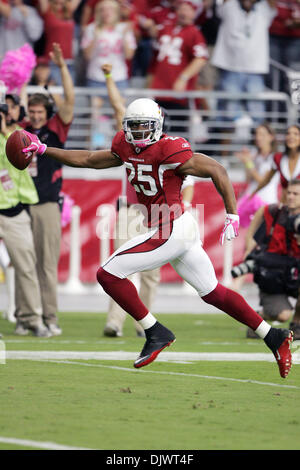 Oct. 10, 2010 - Glendale, Arizona, United States of America - Arizona Cardinals defensive back Kerry Rhodes (#25) recovers a fumble and returns it for a touchdown during a game against the New Orleans Saints at University of Phoenix Stadium in Glendale, Arizona.  The Cardinals defeated the Saints 30-20. (Credit Image: © Gene Lower/Southcreek Global/ZUMApress.com) Stock Photo