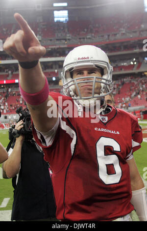 Oct. 10, 2010 - Glendale, Arizona, United States of America - Arizona Cardinals quarterback Max Hall (#6) points to the crowd as he walks off the field after a game against the New Orleans Saints at University of Phoenix Stadium in Glendale, Arizona.  The Cardinals defeated the Saints 30-20. (Credit Image: © Gene Lower/Southcreek Global/ZUMApress.com) Stock Photo