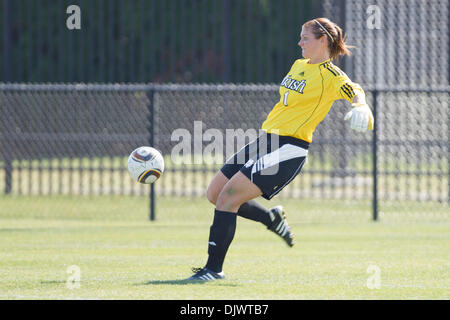 Oct. 10, 2010 - South Bend, Indiana, United States of America - Notre Dame goalkeeper Nikki Weiss (#1) takes goal kick during NCAA women's soccer match between Rutgers and Notre Dame.  The Notre Dame Fighting Irish defeated the Rutgers Scarlet Knights 3-2 in game at Alumni Stadium in South Bend, Indiana. (Credit Image: © John Mersits/Southcreek Global/ZUMApress.com) Stock Photo