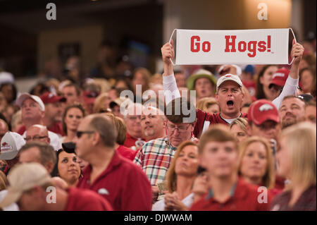Oct. 11, 2010 - Arlington, Texas, United States of America - An Arkansas Razorbacks Fan cheers for his team during the game between the University of Arkansas and Texas A&M. The Razorbacks defeated the Aggies 24-17 at Cowboys Stadium in Arlington, Texas. (Credit Image: © Jerome Miron/Southcreek Global/ZUMApress.com) Stock Photo