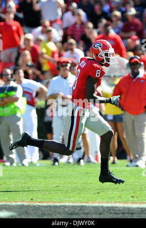 Georgia wide receiver A.J. Green pulls in a touchdown reception against  Georgia Southern defensive back Carson Hill during fourth quarter action.  The Bulldogs defeated the Eagles 45-21, at Sanford Stadium in Athens