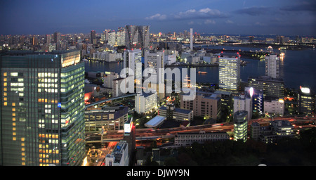 Japan, Tokyo, harbour area skyline at night, general aerial view Stock Photo