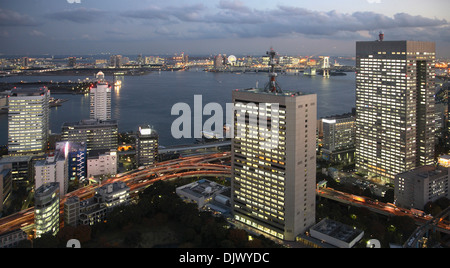Japan, Tokyo, harbour area skyline at night, general aerial view Stock Photo