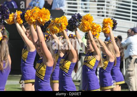 Oct. 16, 2010 - Greenville, North Carolina, United States of America - ECU cheerleaders perform during the game between the East Carolina Pirates and the NC State Wolfpack at Dowdy-Ficklen Stadium.  The Pirates defeated the Wolfpack 33-27 in overtime. (Credit Image: © David Friend/Southcreek Global/ZUMApress.com) Stock Photo