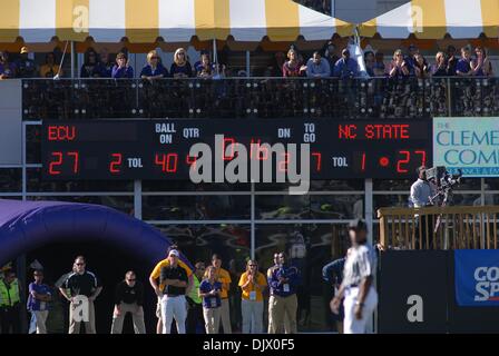 Oct. 16, 2010 - Greenville, North Carolina, United States of America - The score is all tied up during the game between the East Carolina Pirates and the NC State Wolfpack at Dowdy-Ficklen Stadium.  The Pirates defeated the Wolfpack 33-27 in overtime. (Credit Image: © David Friend/Southcreek Global/ZUMApress.com) Stock Photo