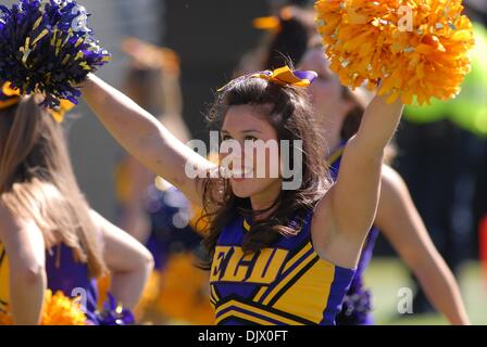 Oct. 16, 2010 - Greenville, North Carolina, United States of America - An ECU cheerleader performs during the game between the East Carolina Pirates and the NC State Wolfpack at Dowdy-Ficklen Stadium.  The Pirates defeated the Wolfpack 33-27 in overtime. (Credit Image: © David Friend/Southcreek Global/ZUMApress.com) Stock Photo