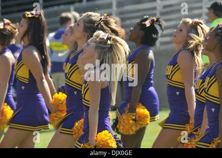 Oct. 16, 2010 - Greenville, North Carolina, United States of America - ECU cheerleaders perform during the game between the East Carolina Pirates and the NC State Wolfpack at Dowdy-Ficklen Stadium.  The Pirates defeated the Wolfpack 33-27 in overtime. (Credit Image: © David Friend/Southcreek Global/ZUMApress.com) Stock Photo