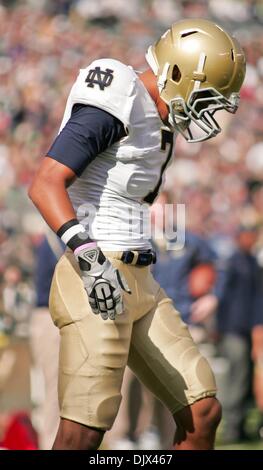 Oct. 23, 2010 - East Rutherford, New Jersey, United States of America - Notre Dame Junior Wide Receiver (#7) TJ Jones walks off the field  after Navy defeated Notre Dame 35-17 at The New Giant's Stadium in East Rutherford New Jersey (Credit Image: © Saquan Stimpson/Southcreek Global/ZUMApress.com) Stock Photo