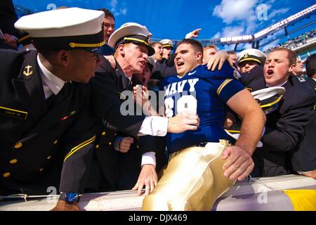 Oct. 23, 2010 - East Rutherford, New Jersey, United States of America - Navy OG (#69) Francis Archibald and the Navy Midshipmen celebrate as Navy defeats Notre Dame 35-17 at The New Giant's Stadium in East Rutherford New Jersey (Credit Image: © Saquan Stimpson/Southcreek Global/ZUMApress.com) Stock Photo