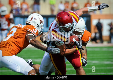 Oct. 23, 2010 - Austin, Texas, United States of America - Iowa State Cyclones wide receiver Jake Williams (83) stretches for a first down  during the game between the University of Texas and Iowa State. The Cyclones defeated the Longhorns 28-21. (Credit Image: © Jerome Miron/Southcreek Global/ZUMApress.com) Stock Photo