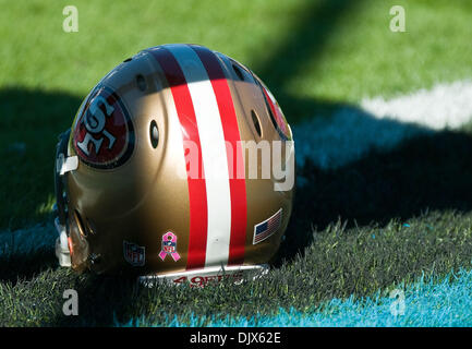 Oct. 24, 2010 - Charlotte, North Carolina, United States of America - 49er's helmet during pre game drills. The Panthers beat the 49er's 23-20 at Bank of America Stadium, Charlotte NC. (Credit Image: © Mark Abbott/Southcreek Global/ZUMApress.com) Stock Photo