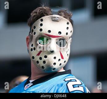 Oct. 24, 2010 - Charlotte, North Carolina, United States of America - Panther fan with his game face on. The Panthers beat the 49er's 23-20 at Bank of America Stadium, Charlotte NC. (Credit Image: © Mark Abbott/Southcreek Global/ZUMApress.com) Stock Photo