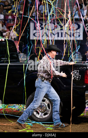 Oct. 24, 2010 - Las Vegas, Nevada, United States of America - The winner of a 2011 Ford F-150 at the 2010 Built Ford Tough PBR World Finals at the Thomas & Mack Center in Las Vegas, Nevada. (Credit Image: © Matt Gdowski/Southcreek Global/ZUMApress.com) Stock Photo