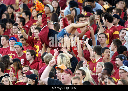 Oct. 30, 2010 - Los Angeles, California, United States of America - Trojan fans had much to cheer about, as the Trojans came out in the second half and scored 14 quick points, and took a 32-29 lead, before Oregon pulled away.  Oregon would go on to defeat the Trojans, 53-32 at the Los Angeles Memorial Coliseum. (Credit Image: © Tony Leon/Southcreek Global/ZUMApress.com) Stock Photo