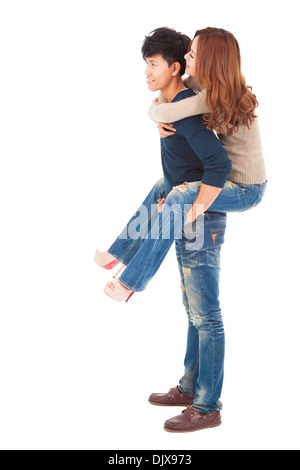 happy young couple standing and looking Stock Photo