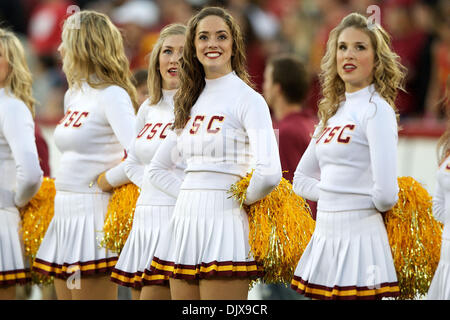 Oct. 30, 2010 - Los Angeles, California, United States of America - The USC Song girls watch the monitor screens as they review the play, that would give the Trojans a score. (Credit Image: © Tony Leon/Southcreek Global/ZUMApress.com) Stock Photo