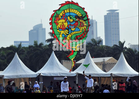Jakarta, Indonesia. 1st Dec, 2013. The Jakarta International Kite Festival 2013 is opened in Jakarta, Indonesia, Nov. 30, 2013. The two-day festival was participated by 18 countries and regions. Credit:  Agung Kuncahya B./Xinhua/Alamy Live News Stock Photo