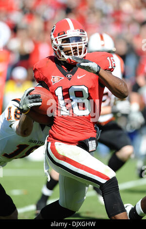 Dec. 31, 2010 - Memphis, Al, U.S - Georgia Bulldogs safety Bacarri Rambo  (18) makes an open field tackle on UCF Knights wide receiver Jamar Newsome  (9) during 2nd half action of